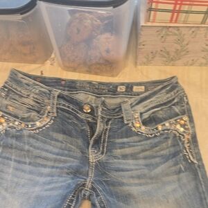 Miss Me Distressed Blue Jeans with Gold Accents